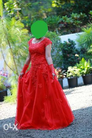 Red colour Engagement Gown