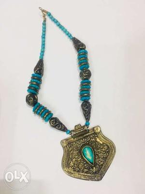 Teal And Black Beaded Necklace