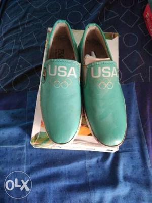 Teal U.S.A. Leather Slip-on Shoes With Box