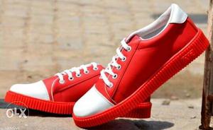 White-and-red Low-top Sneakers