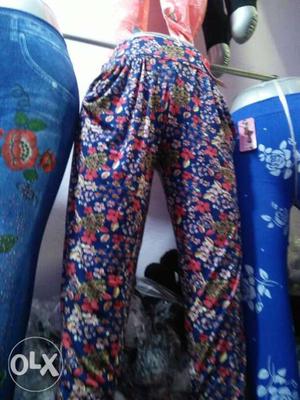 Women's Blue And Red Floral Pants