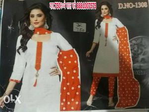 Women's Orange And White Shalwar Kameez