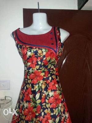 Women's Red And Black Floral Spaghetti Strap Dress
