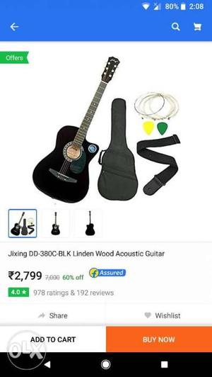 Black Jixing DD-380C-BLK Acoustic Guitar With Gig Bag and