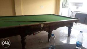 Brown Wooden Framed Green Pool Table