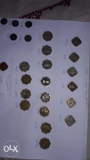 Old coins including 1/2 paise, 10 paise, 5 paise