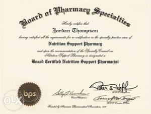 Pharmacy Certificate on Rent... For Details...