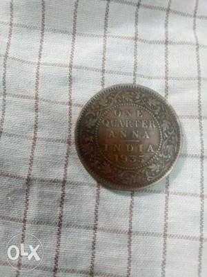  Silver-colored 1 Quarter Indian Anna Coin