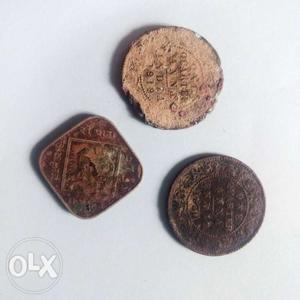 Three Brown Indian Coins