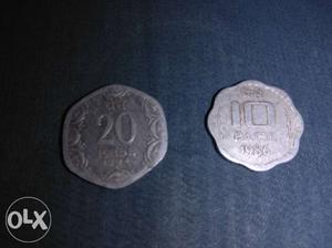 Two 20 And 10 Indian Paise Coins