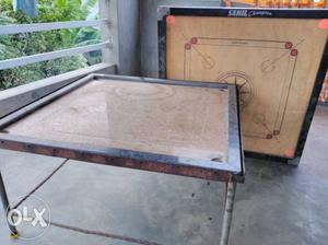 Two Brown-and-black Carrom Boards