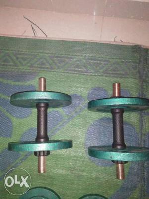 Two Green-and-black Metal Dumbbells