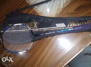Blue And White Yonex Badminton Racket With Black Bag
