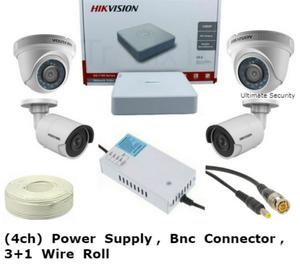 Hik Vision (4ch) HD DVR 1 Pcs, 2 Bullet Camera 2 MP, 2 Dome