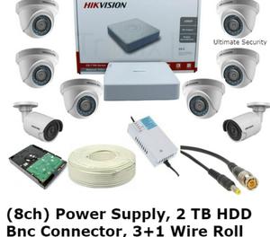 Hik Vision (8ch) HD DVR 1 Pcs, 2 MpBullet Camera 2, 6 Dome