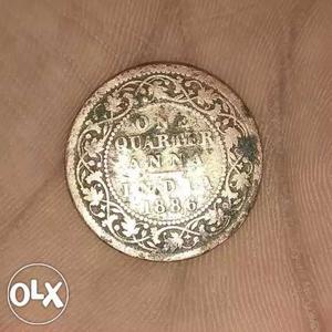 Round  Silver-colored 1 Quarter Anna Indian Coin