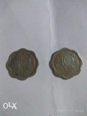 Two Round 10 Indian Paise Coins