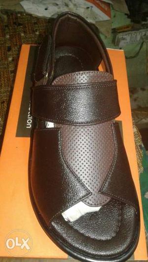 Black And Brown Open-toe Leather Sandal With Box
