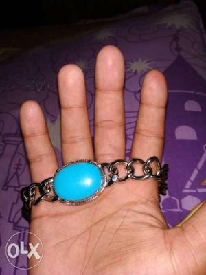 Blue Gemstone Silver-colored Chain Bracelet