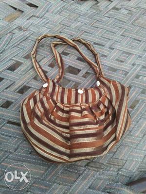 Brown And Beige Striped Shoulder Bag