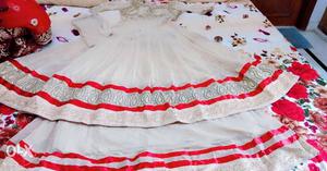 Cream n Red suit with long skirt