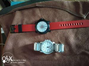 Fastrack Round Silver Watch & Causal Red watch
