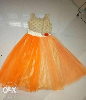 Girl's Orange And White Tutu Dress For  year's girls