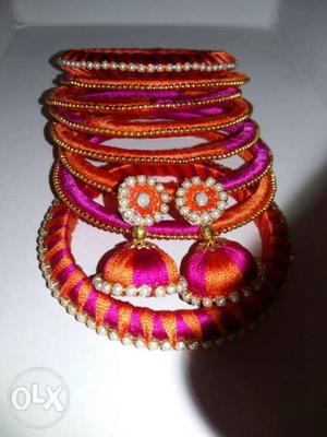 Handmade silk thread bangles and earing get in cheap price