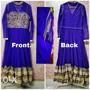 Long purple flayered party wear dress..