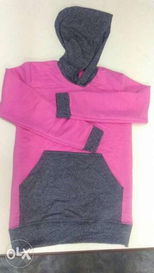 Pink And Gray Pullover Hoodie