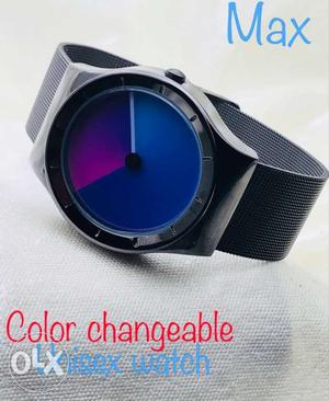 Round Black And Blue Smart Watch