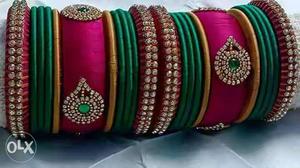 Silkthread bangles set.available in all sizes.