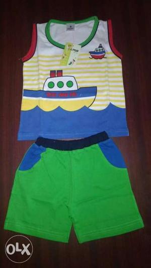 Toddler's Multicolored Tank Top And Green Shorts