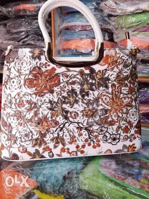 White And Red Floral Tote Bag