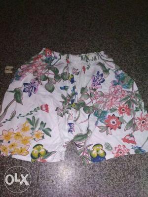 White, Pink, And Green Floral Shorts