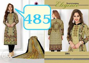 Women's Brown And Green Floral Traditional Dress