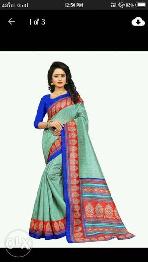 Women's Green And Blue Sari