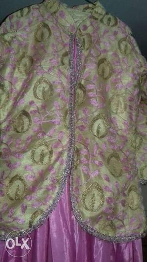 Baby pink & golden shiny silk with payjama M size