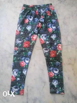 Black, Red, And Green Floral Pants