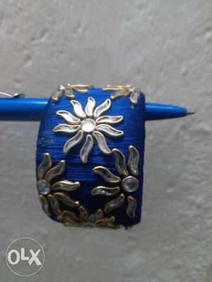 Blue And Silver Floral Thread Bangle