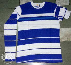 Blue And White Striped Crew-neck Sweater