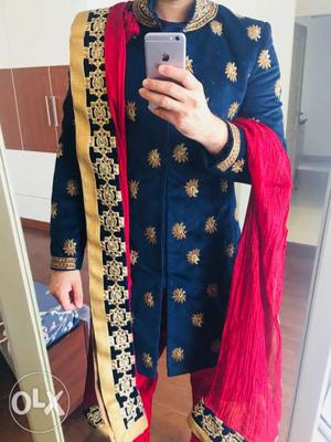 Blue Suede Sherwani with all accessories