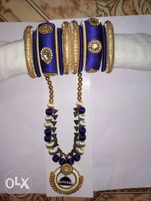 Blue-and-brown Bangle And Necklace