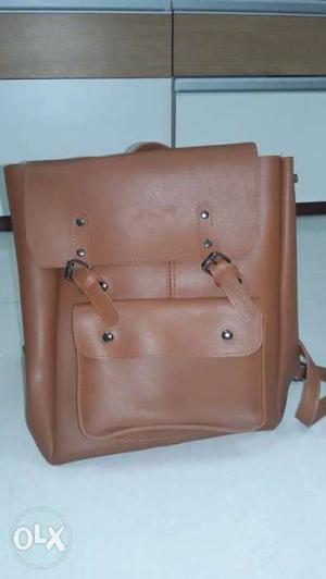 Brown Leather Bucket Backpack