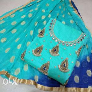 Details top Chanderi Silk handwork Gala with