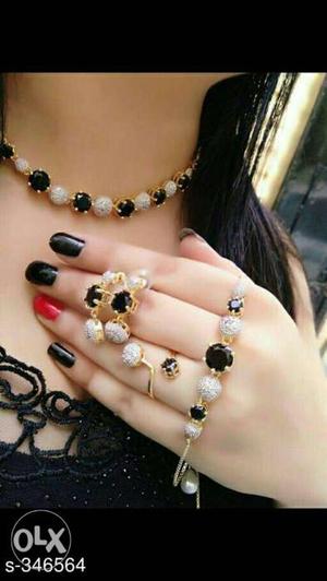 Gold-colored-and-black Gemstone Jewelry Set