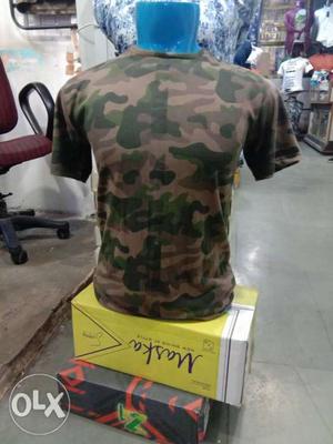 Green And Brown Camouflage Crew-neck T-shirt
