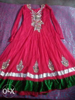 Margenda pink Anarkali suit with beautiful green