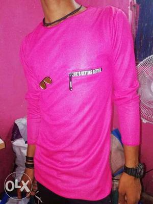 Men's Pink Long-sleeved Shirt
