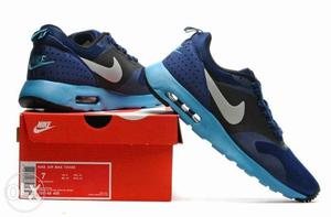 Pair Of Blue Nike Running Shoes With Box